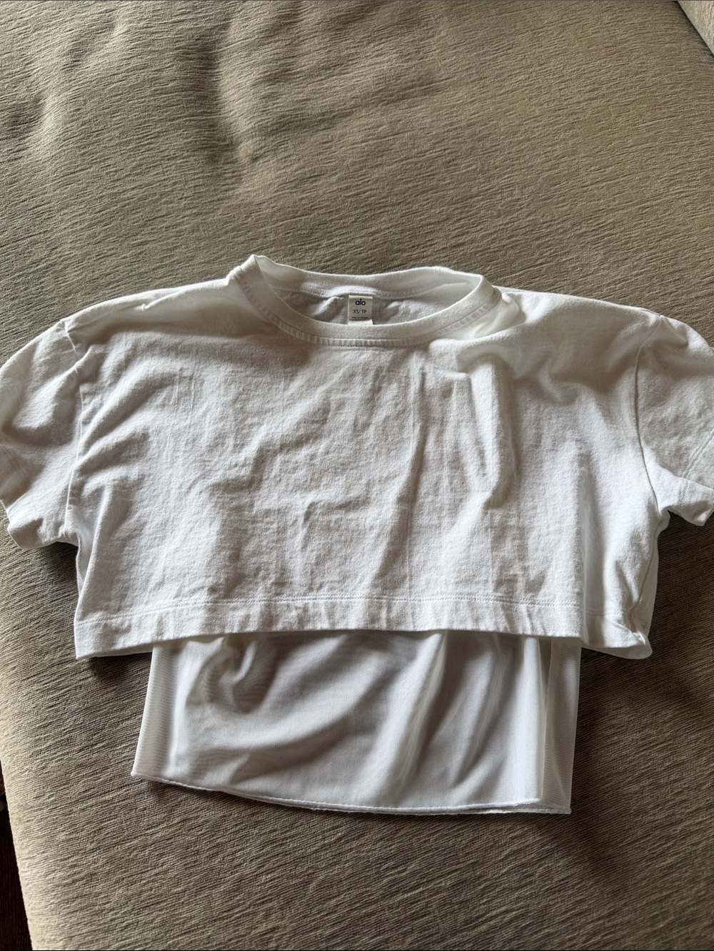 ALO Yoga White Cropped Layered Short Sleeve Tee - Picture 2 of 5